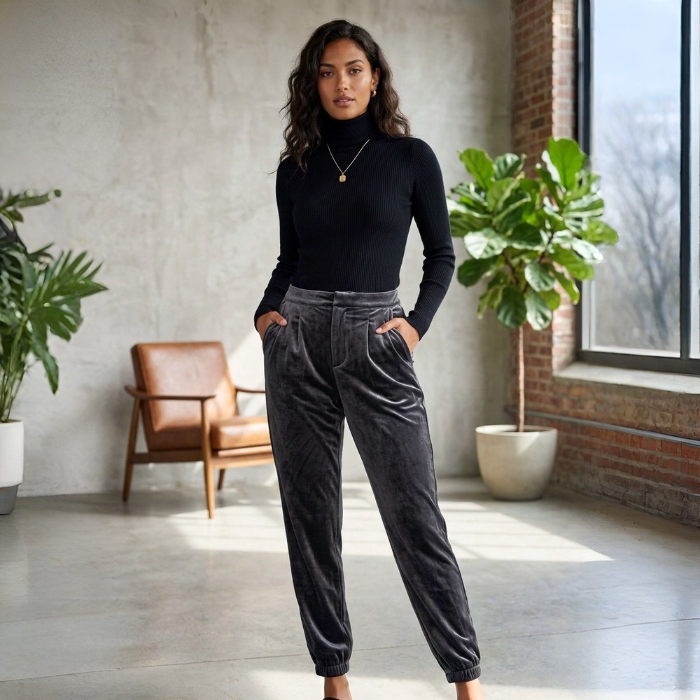 Gap Velvet Pleated Jogger Pants Charcoal Grey High Rise Size 2 NWT